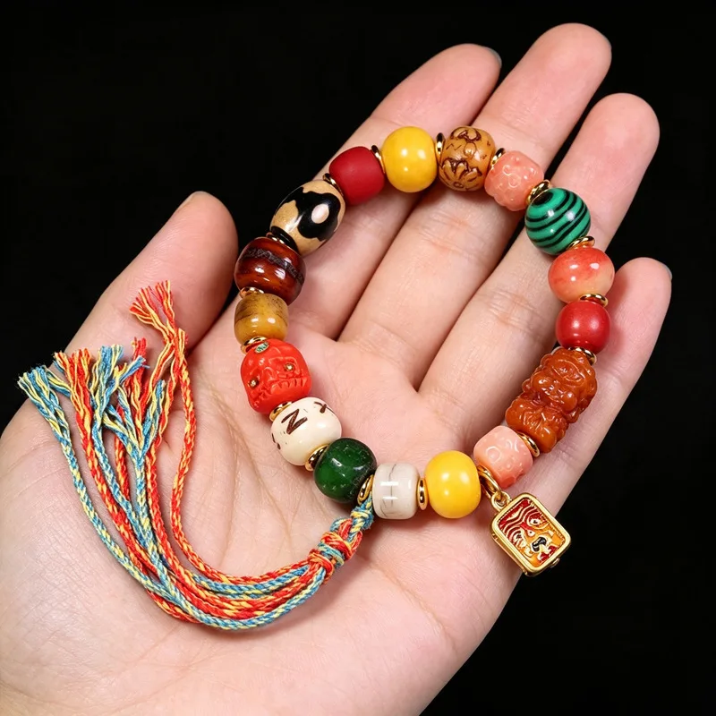 Tibetan Yak Bone Prayer , Three-Eyed Dzi Bead, Baby Buddha, Peace and Protection Amulet Bracelet, Buddhist Beads