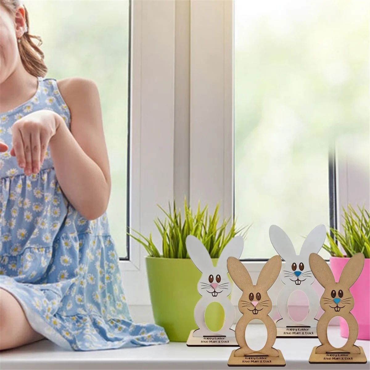 QGHZ Eierständer aus Holz, Hase-Eierständer, Osterhasen-Eierhalter aus Holz für Kindereier, personalisierter Tisch für Kinder (keine Eier)