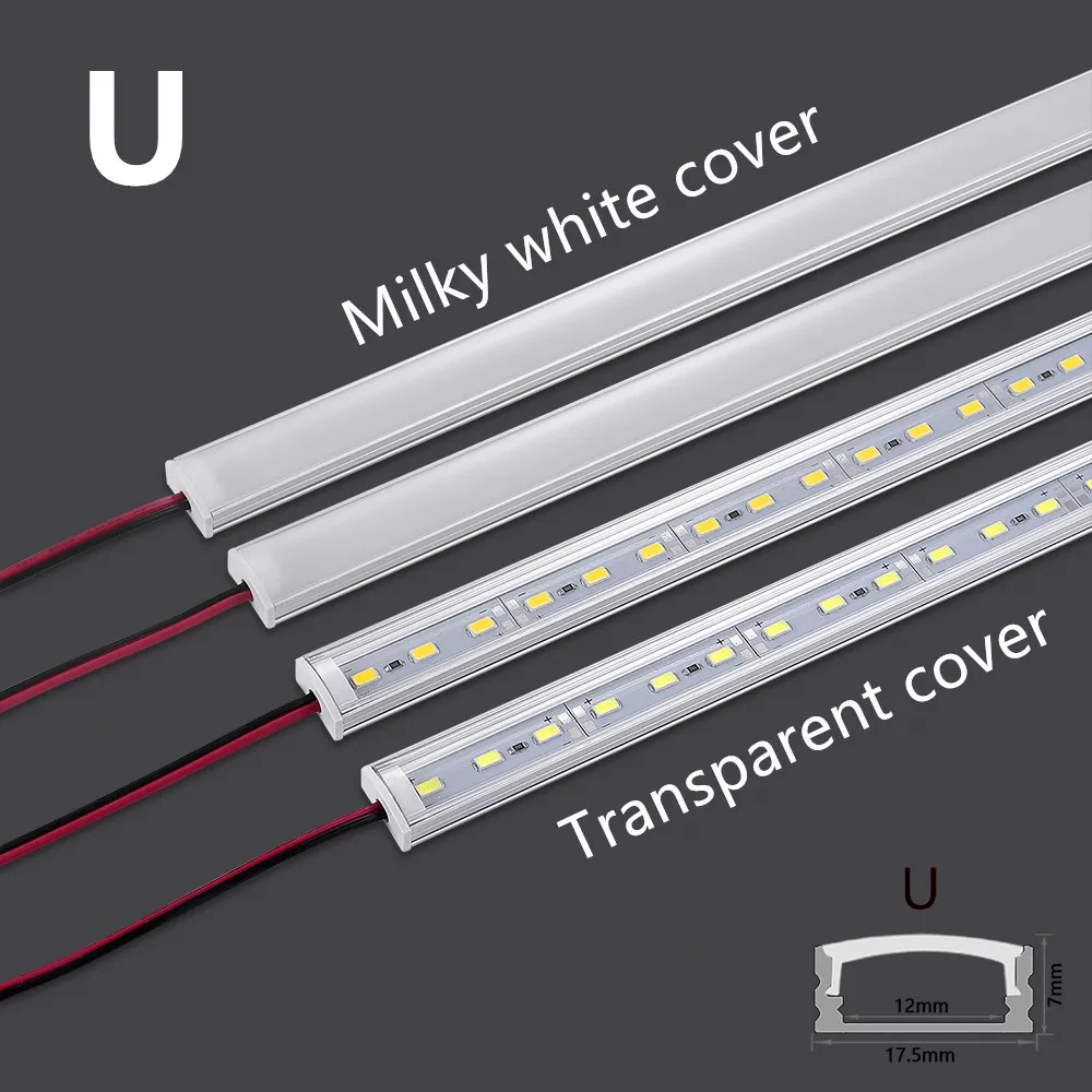 Barra de luz rígida de alumínio led dc12v 50cm 20 polegadas em forma de u/v 5730 36leds led canal de alumínio iluminação de decoração para casa