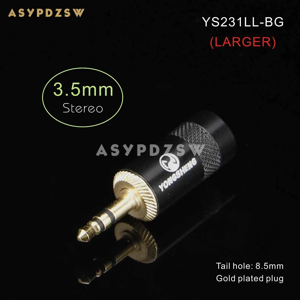 YS231LL-BG Gold plating Male Audio stereo plug AUX 3.5mm Jack Tail hole 8.5mm