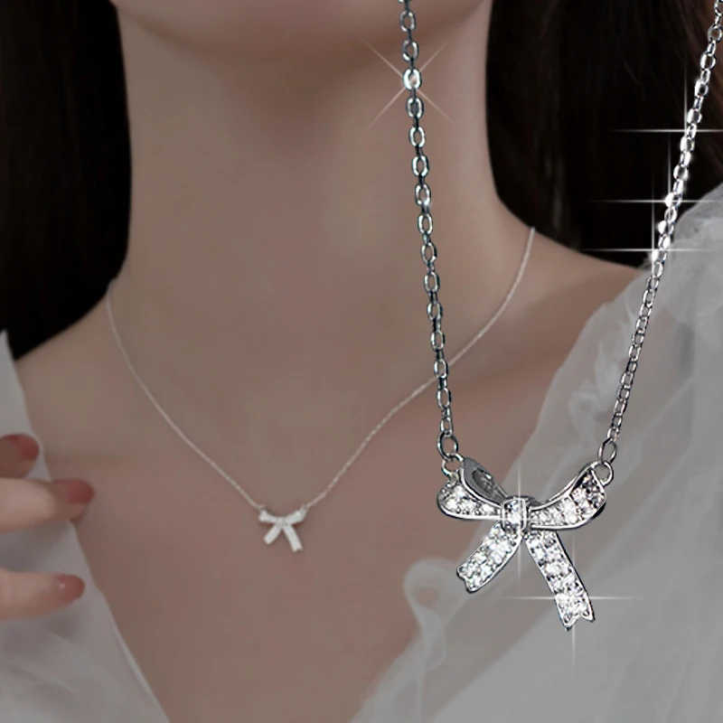 Koreanische Kristall Bowknot Anhänger Halsketten Für Frauen Nette Glänzende Bogen Schlüsselbein Choker Halskette Splitter Ketten Mode Schmuck Geschenke – Detail 10