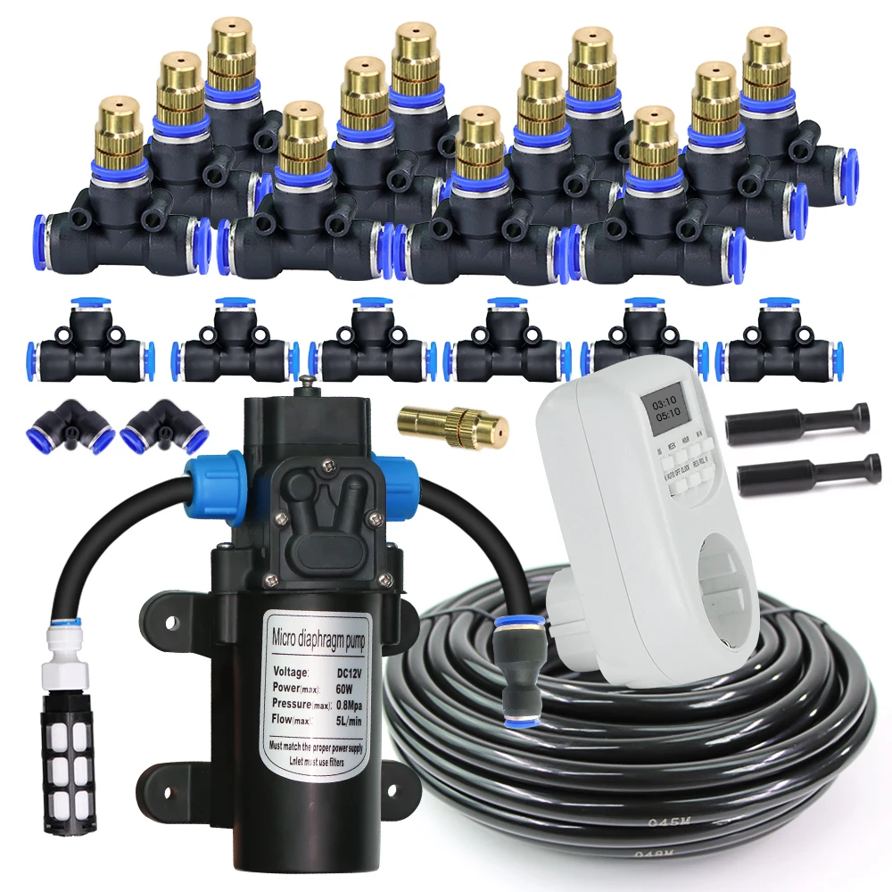 

110V-240V 60W Self-Priming Pump Timer Atomizing Nozzle Automatic Spray Irrigation Kit for Garden Plants Misting Cooling Watering