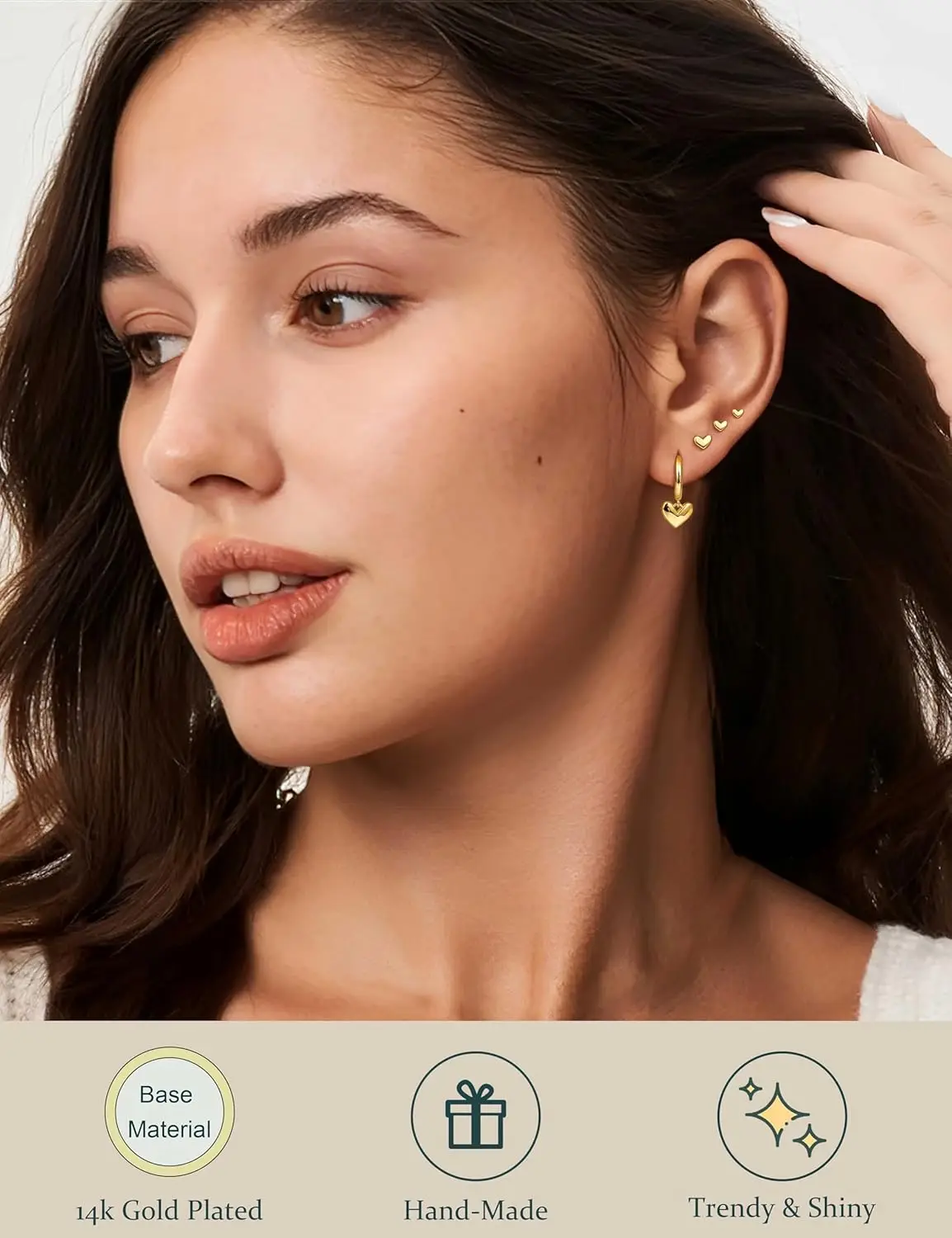 Bobisty 4 Pairs 14K Gold Plated Hoop Earrings for Women Charm Heart studs Earrings for Women Trendy Earring Stacks for Cartilage