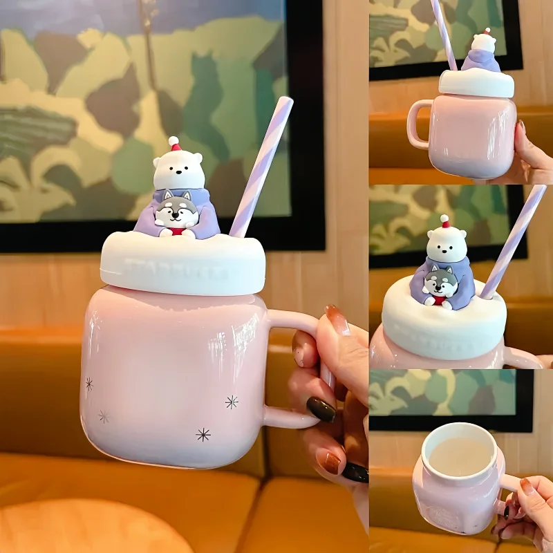 New Arrival Hot Sale Kawaii Ceramic Mug Creative Cover Straw Mug Coffee Milk Cup Home Office Cup Gifts For Girls Halloween Gift