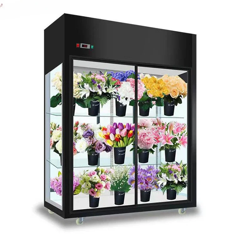 1 2 3-Door Glass Flower Storage Crisper Fresh-Keeper Rose Cooler Fridge Floral Refrigerator with Cool Climate