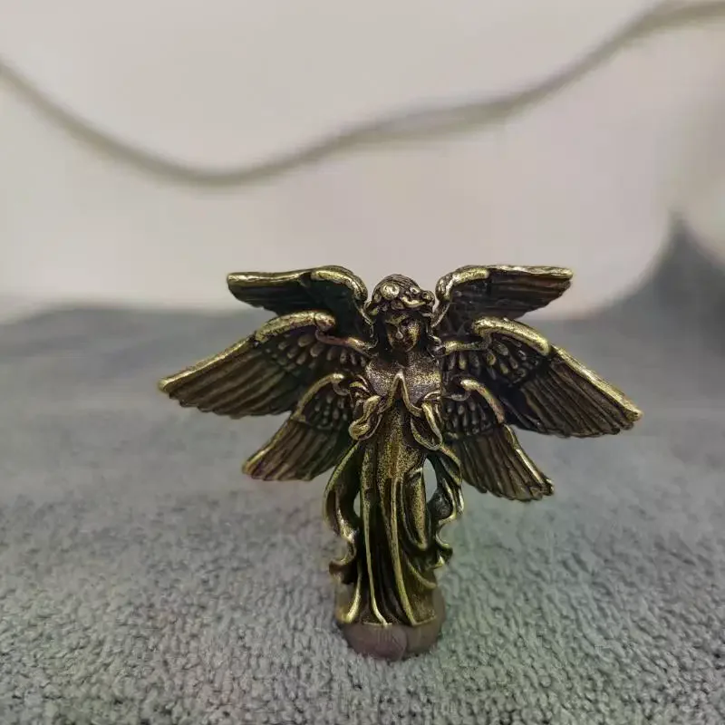 Copper Six Winged Angel Love Cupid Statue Small Ornament Brass Angel Figurines Desktop Decoration Home Decor Accessories