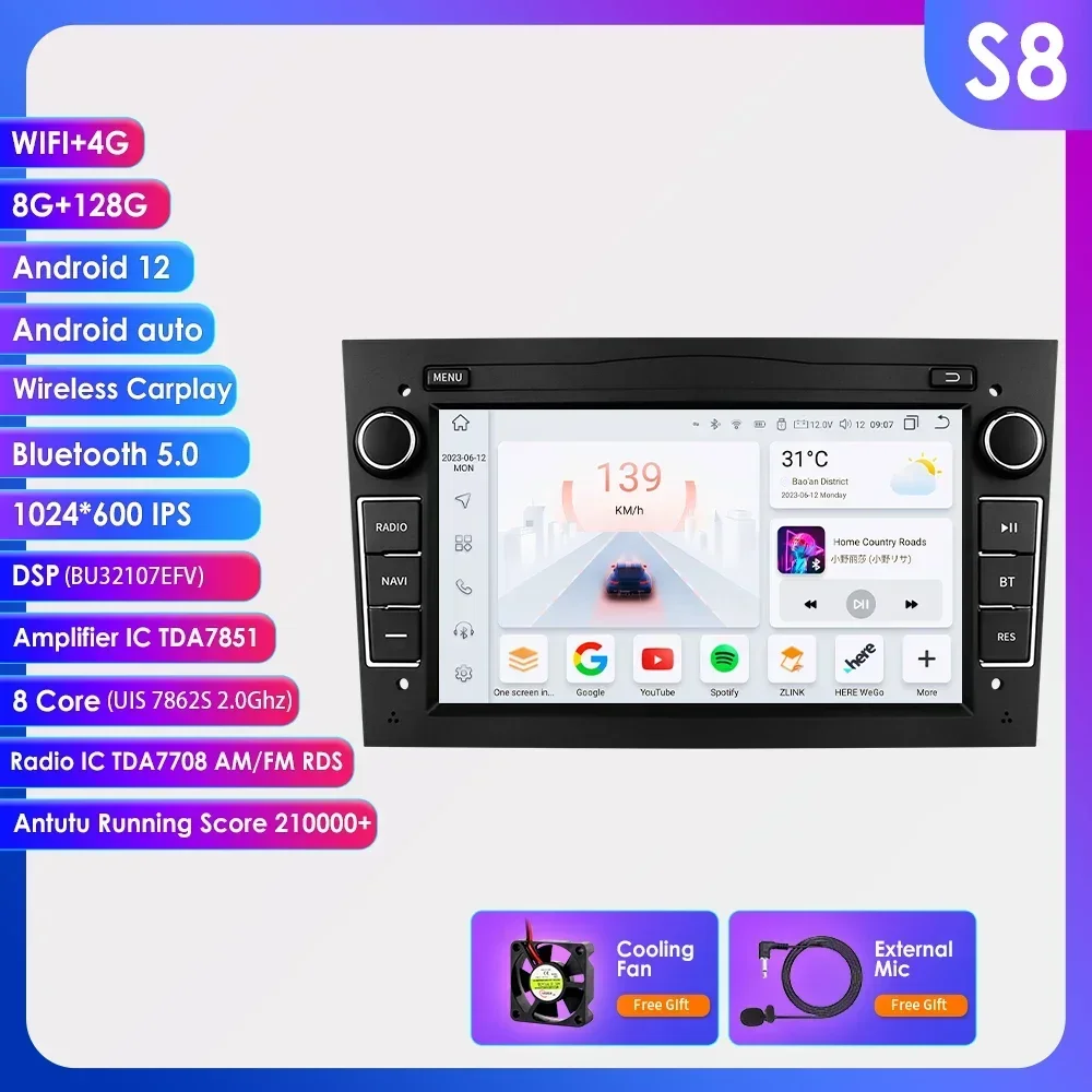 2 Din Android 12 Stereo Autoradio Multimedia Speler Gps Navi Voor Opel Corsa C Signum Vivaro Astra H Corsa D Zafira Tigra Twintop