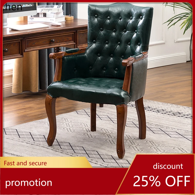 

ZMLsolid wood study chair retro old dining chair cafe casual computer armrest tiger chair