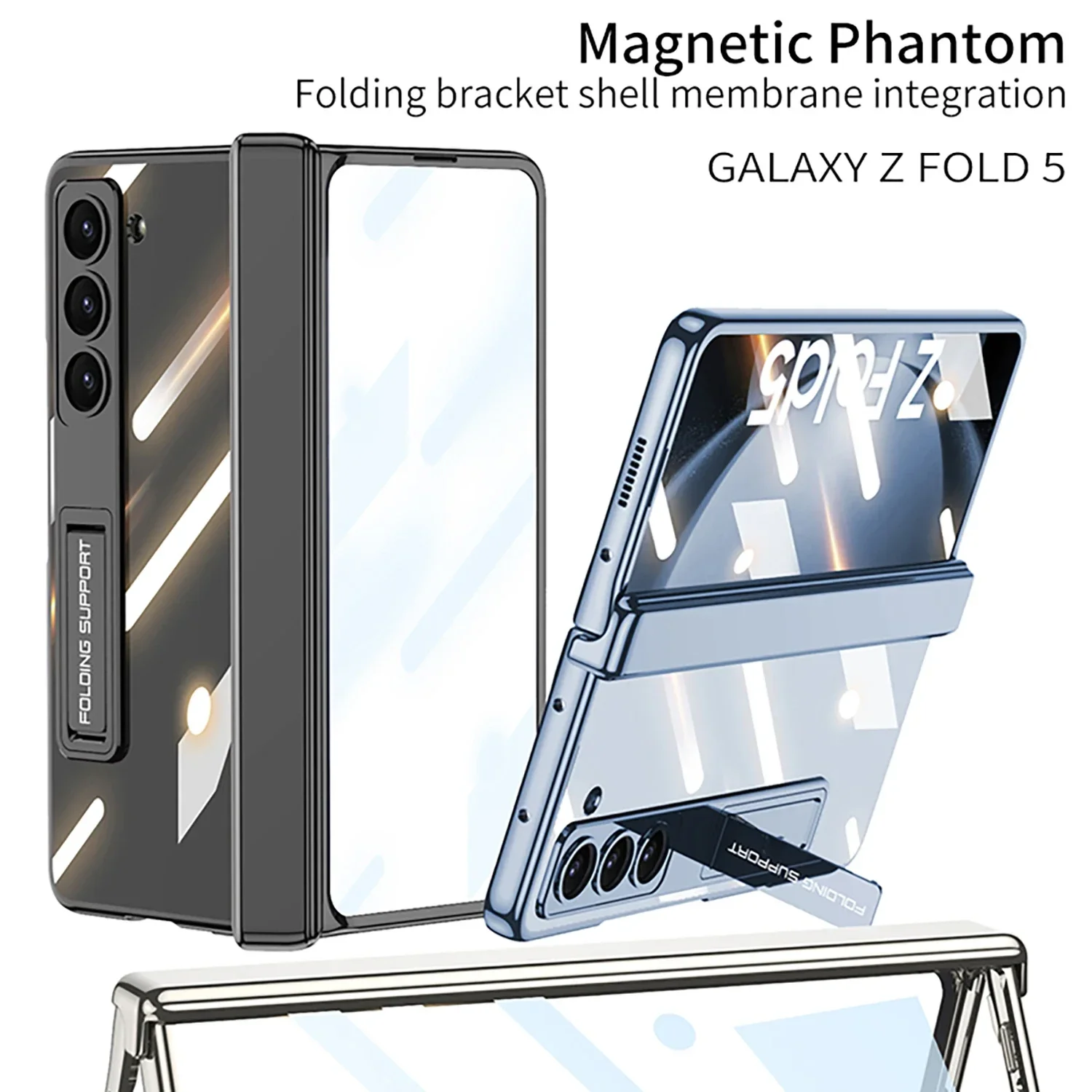 Electroplating Transparent Bracket For Samsung Galaxy Z Fold 5 Case Shell Film Integrated Folding Hinge Full Protective Cover