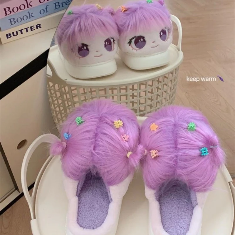 Winter Comfortable Plush Warm Women's Cotton Slippers Cute Big Eyes Y2K Girls Fashion Slippers Doll Decoration Women's Shoes