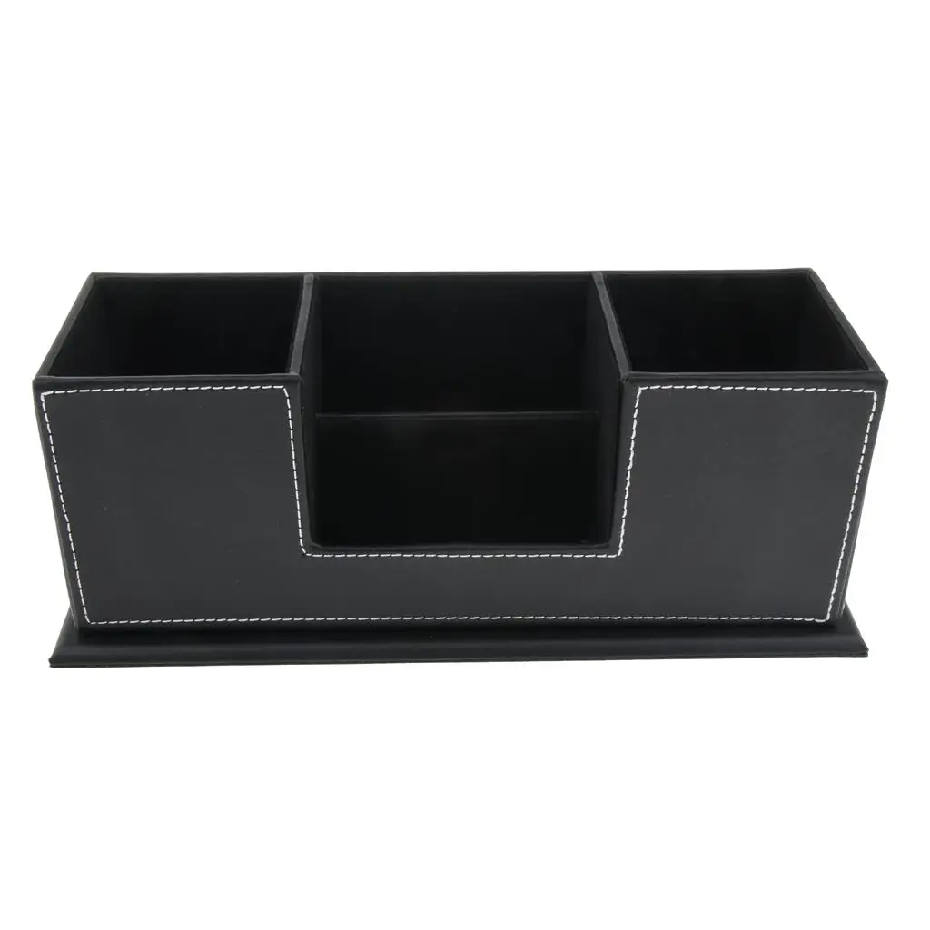 PU Leather Desk Stationery Box Organizer Office Pen Pencil Holder