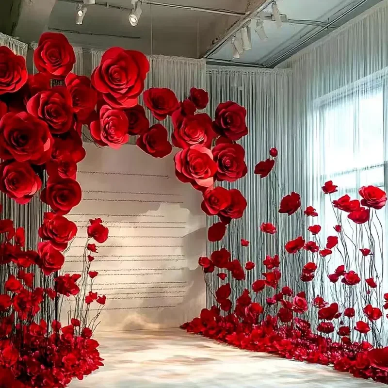 Custom vertical EVA giant rose artificial flower set, suitable for wedding party decoration, store window display props
