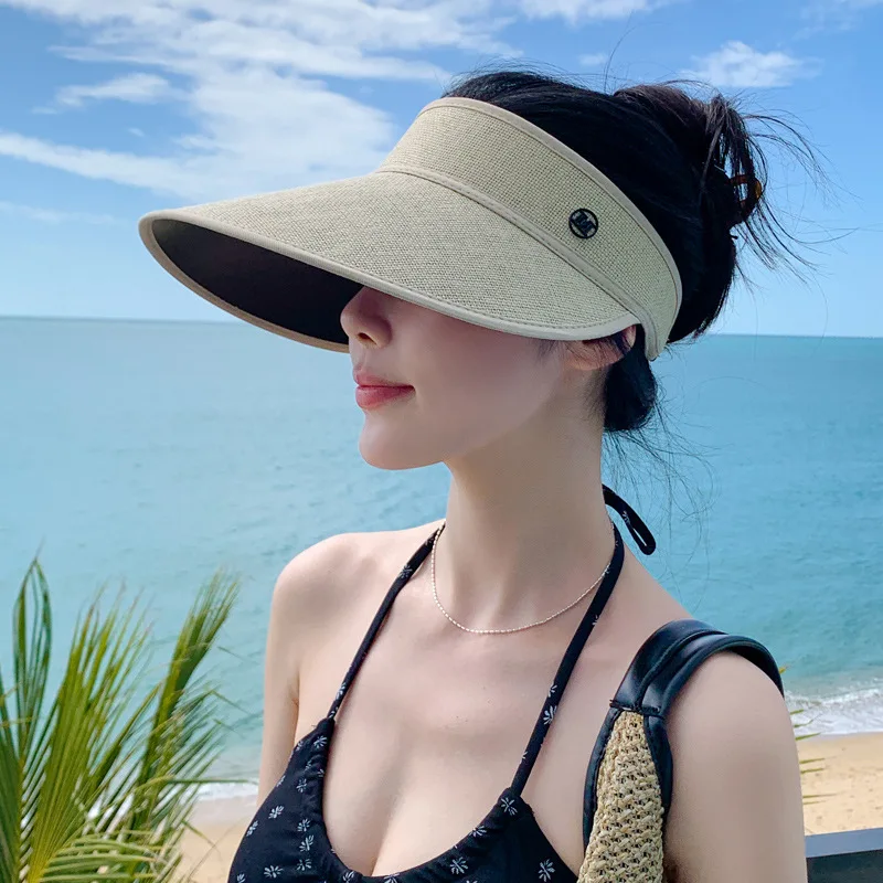 2023 Korean Female Online Influencer Ins Metal Label Protection Visor Summer Travel Outdoor Sun Hat