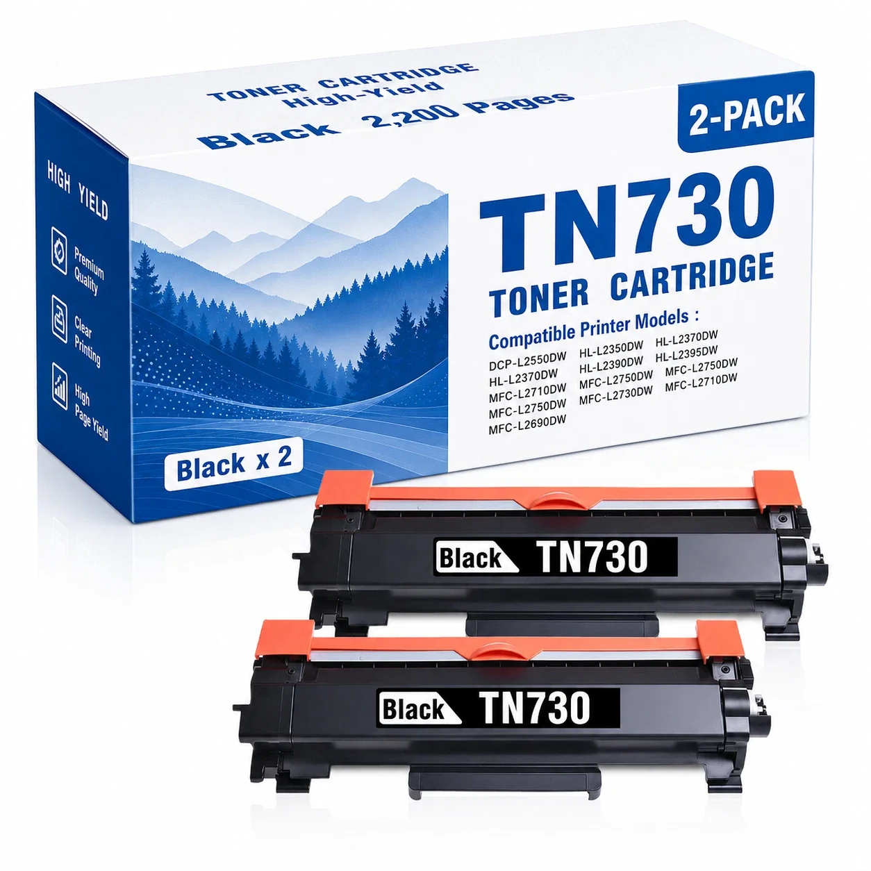 TN730 Toner Cartridge 2 Pack Replacement for Brother MFC-L2730DW MFC-L2717DW