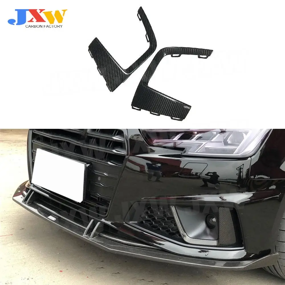 2 PCS/Set Dry Carbon Fiber Front Fog Lamp Frame Canards Trims Covers For Audi A4 S4 2019 FRP Car Styling