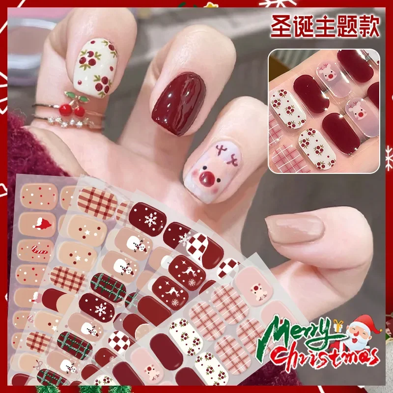

20Tips UV Semi-cured Gel Nail Wraps Press on Nail Gold Foil Stickers The Headlight Becomes Hard and Fully Covers Christmas