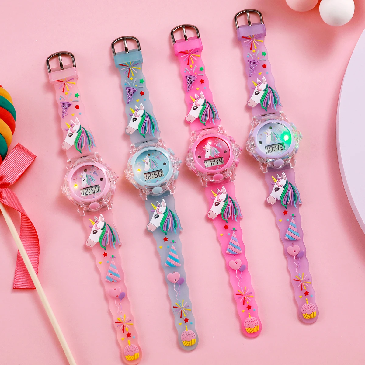 Светящиеся часы с милым мультяшным единорогом, прозрачным футляром и силиконовым ремешком, подходят для повседневной носки, идеально подходят в подарок для Спасибо.