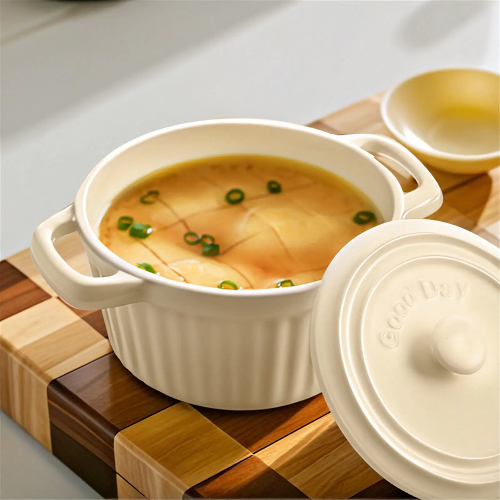 Ceramic Stew Pot Heat-Resistant Water Bath Cooking Bowl Soup Steamer for Home Kitchen Baby Food Egg Custard Durable Pot