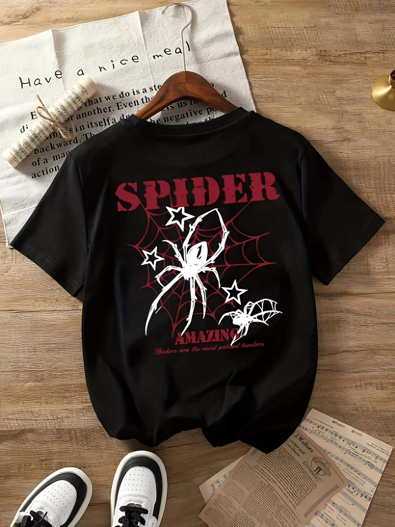 Danqi Yoyo Spider Web Print Men's and Women's T-Shirt Spring and Summer Party Casual Loose Short Sleeve Streetwear Tees