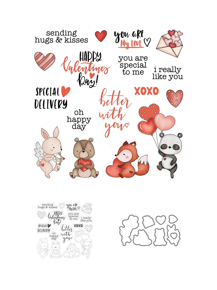 MangoCraft Love Series Metal Cutting Dies Clear Stamp  For Decor Dies Stamps DIY Scrapbooking Cards For Valentines Day Gifts