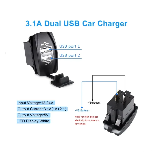 오토바이 선박 자동차 트럭용 듀얼 USB 소켓, 휴대폰 충전, 개조된 USB 소켓, 12V-24V, 5V, 3.1A