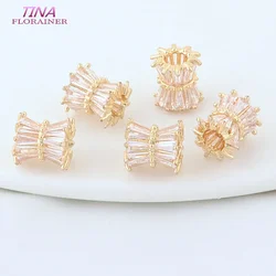 9.5*10MM 14K Gold Color Brass with Zircon Big Holes Beads Spacer Beads Bracelet High Quality Diy Jewelry Accessories