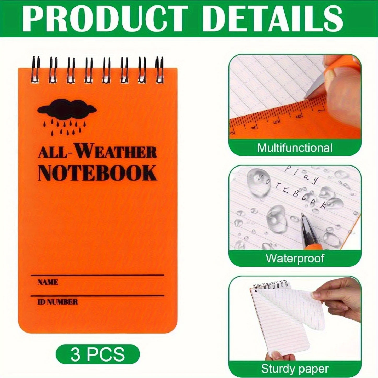 1/2/4/8 Stück Allwetter-wasserdichte Notizbücher mit reißfesten Seiten für Outdoor-Aktivitäten, Reisen, Camping, Büro, Schule – Detail 3