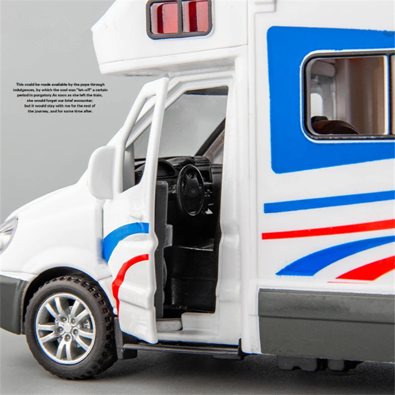 1:30 Diecast Luxury RV Recreational Dining Car Model Metal Camper Van Motorhome Touring Car Model Sound and Light Kids Toys Gift