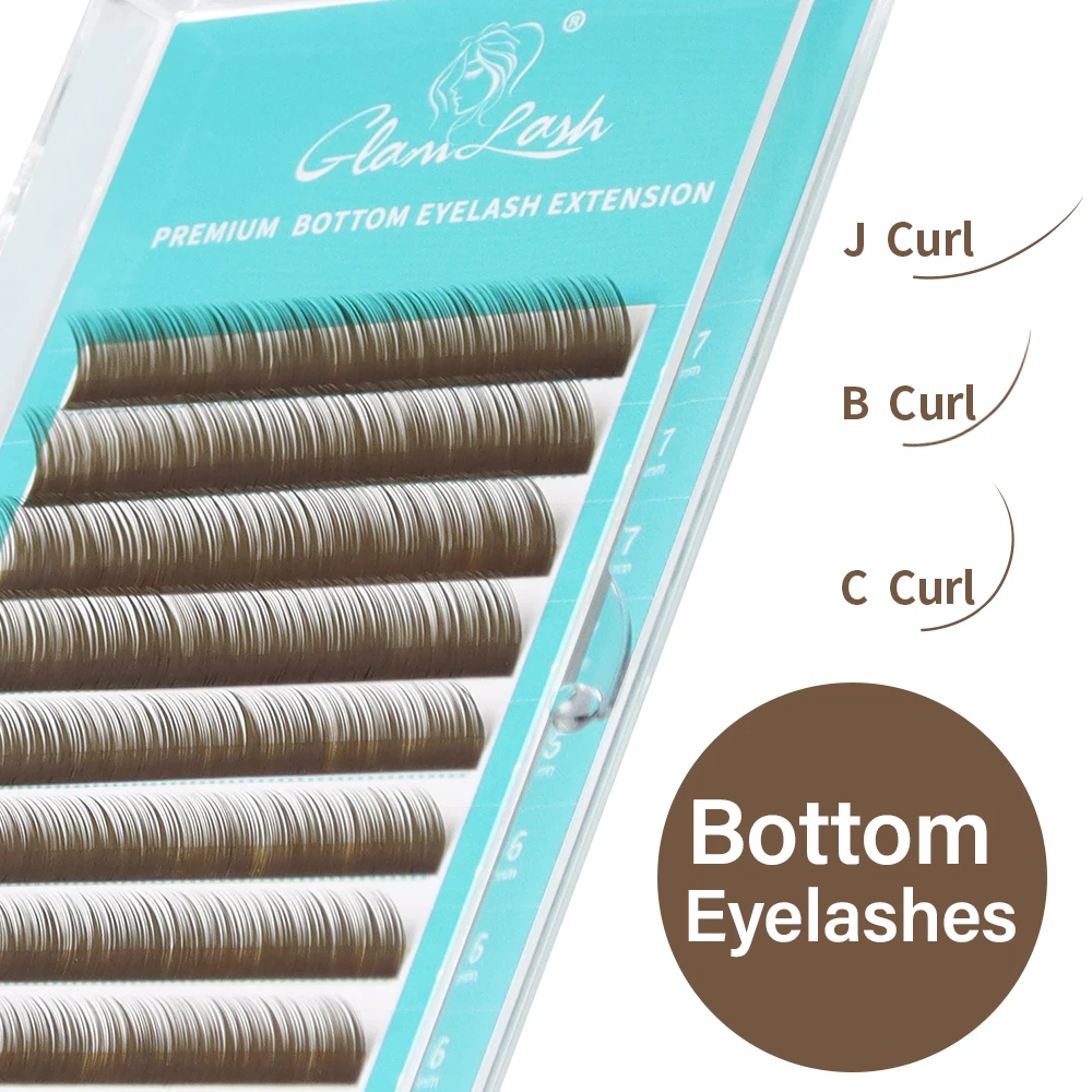 GLAMLASH Untere Braune Wimpern 567mm Kurze Synthetische Nerz Einzelwimpern-Verlängerung Untere Augenbrauen-Wimpern Make-up-Tools