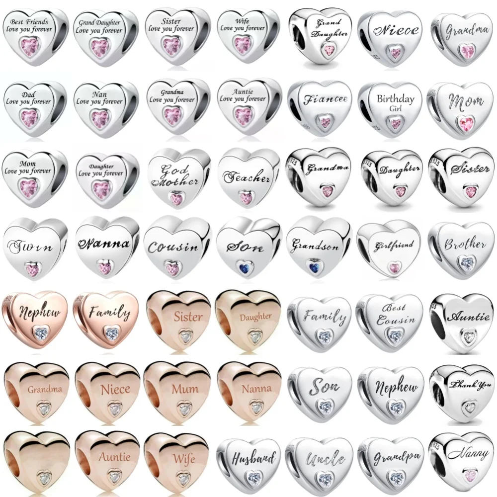 

Hot Selling 925 Silver Heart-Shaped Family,Parents,Siblings Beads Suitable for European Original Bracelet DIY Exquisite Jewelry