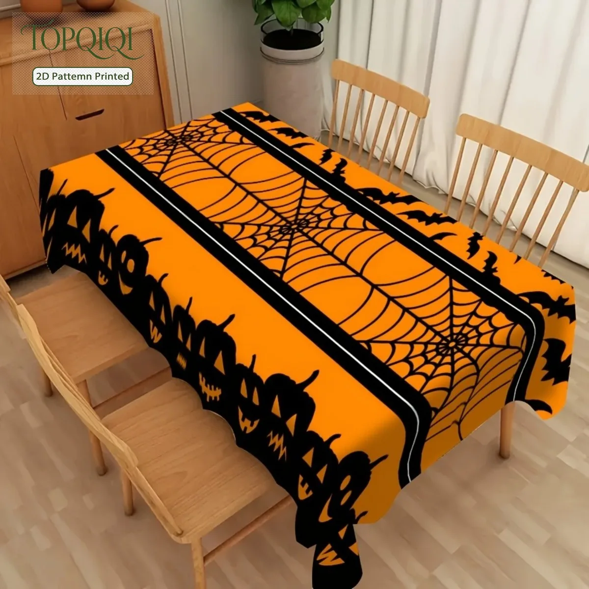 1 PC 2D plane printing Halloween spider web pumpkin tablecloth set | Material, machine washablexzj