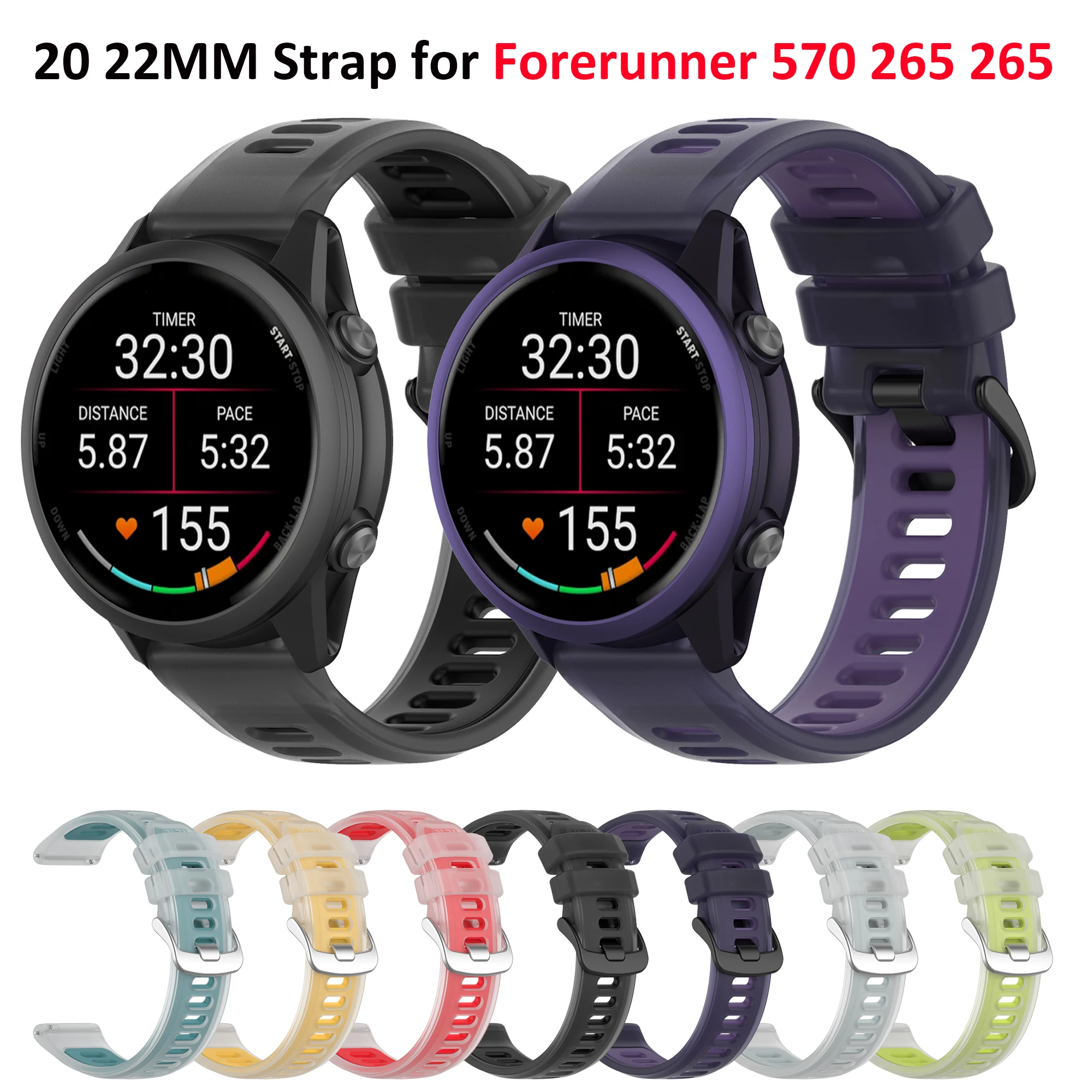 

20mm 22mm Watchband For Garmin Forerunner 570 42MM 47MM 255 265 Watch Strap Silicone Bracelet Wristbands Replacement Correa Belt