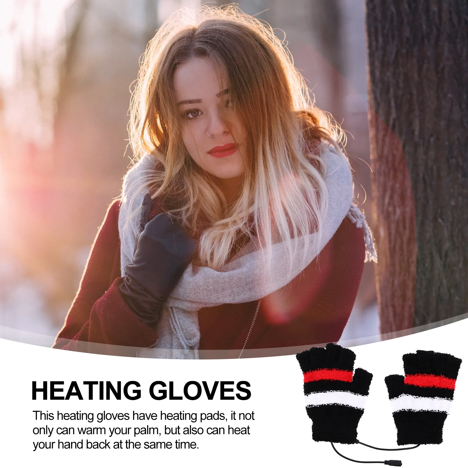 

Пара термоперчаток с USB-подогревом и шерстяными вставками для согревания ладоней и тыльной стороны ладони для зимнего активного отдыха, походов и использования с ноутбуком
