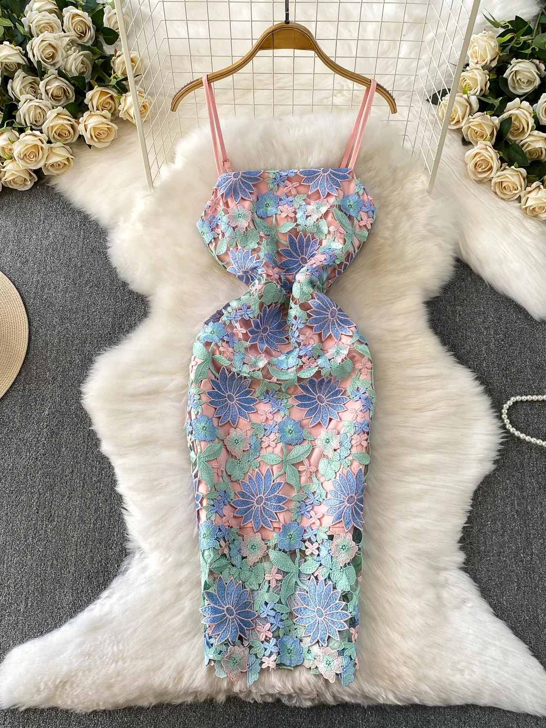 فستان Ele مفرغ من الدانتيل طويل Dr للسيدات ذو إحساس عالي للعمل الثقيل، رداء صباحي مناسب للارتداء اليومي #1