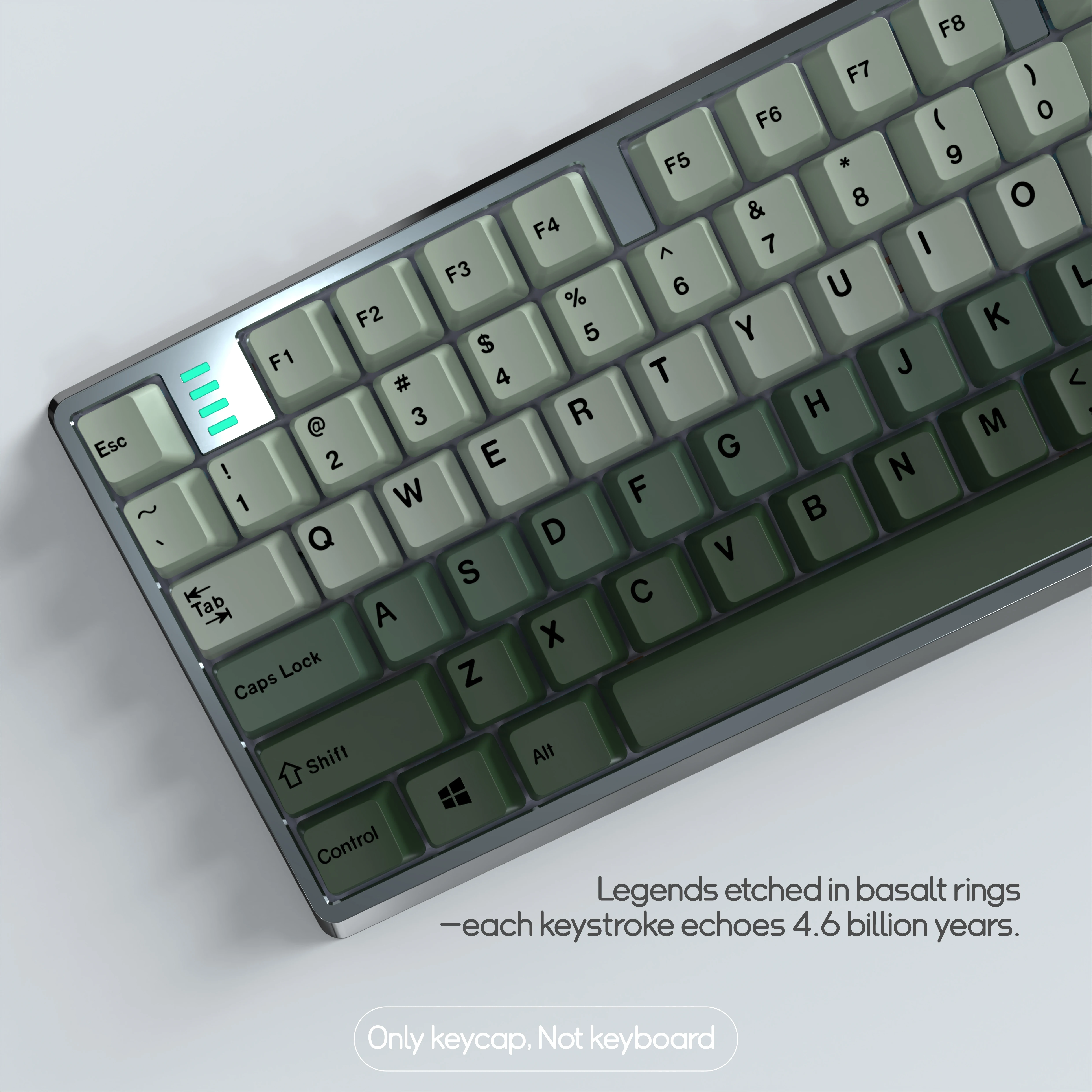 Green gradient keycaps with a unique color scheme, Cherry profile, total 149 keys, PBT material, non-backlit.