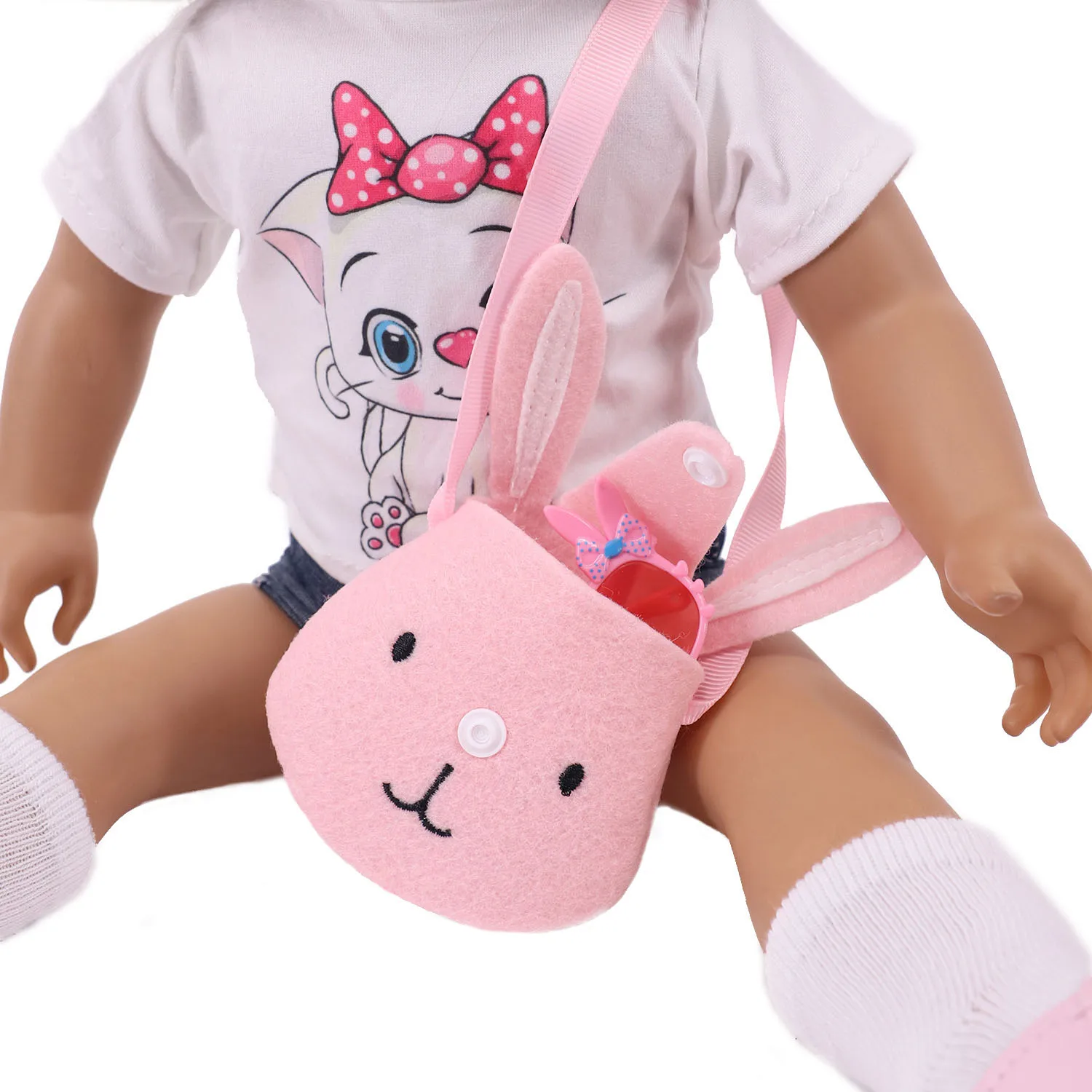 18inch Doll Accessories Pink Kitty Cat Clothes Doll Luggage Boot Shoes Glasses Socks For 43cm Reborn New Born Baby Toy