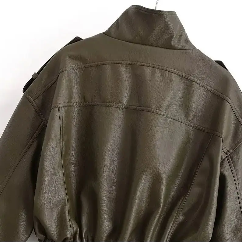 DiYiG سترة نسائية موضة خريف 2025 جديدة من الجلد الصناعي سترة قصيرة أنيقة بسحّاب وأكمام طويلة ملابس خارجية Mujer #5