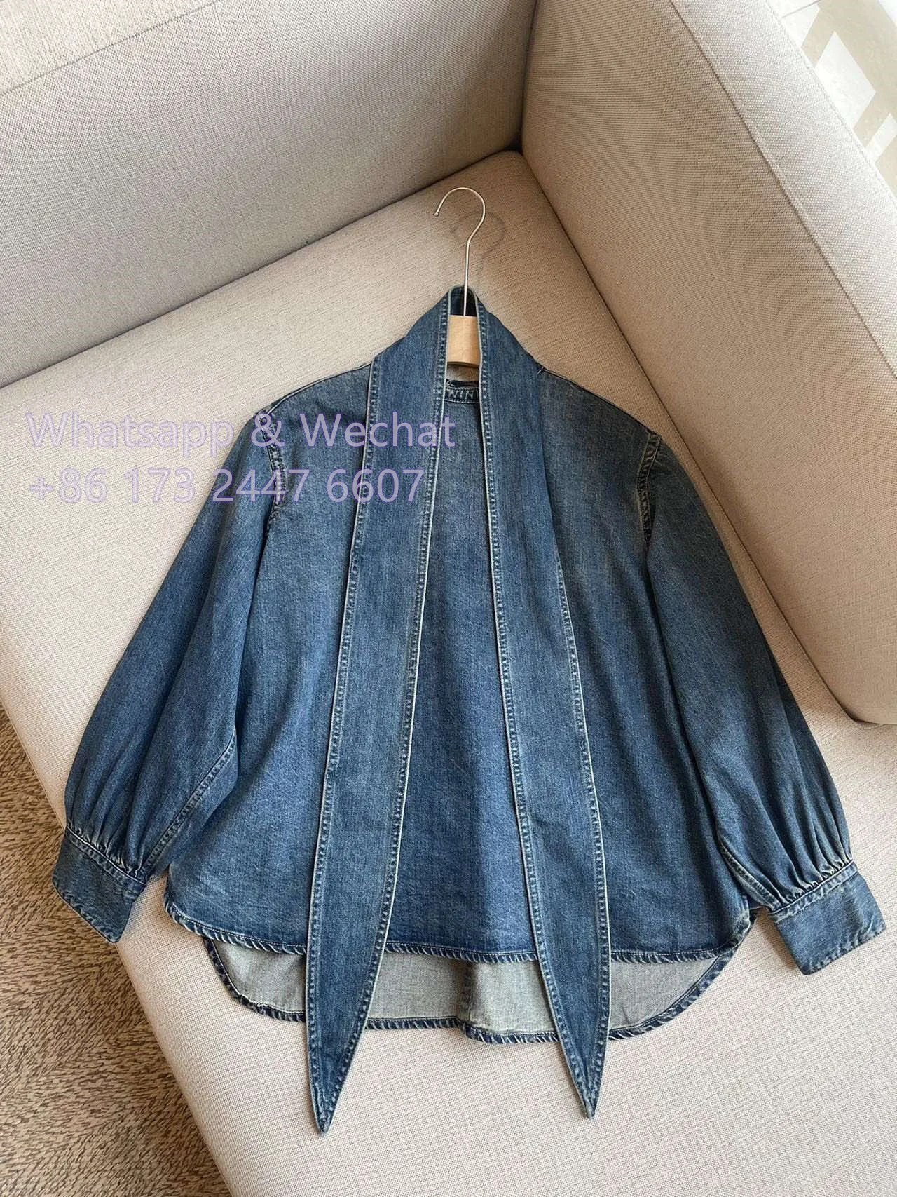 Japan 4*5*R* Autumn/Winter Women Jacket Cotton Denim Pullover Full Sleeve Oversize Outer Bow-coller Blue