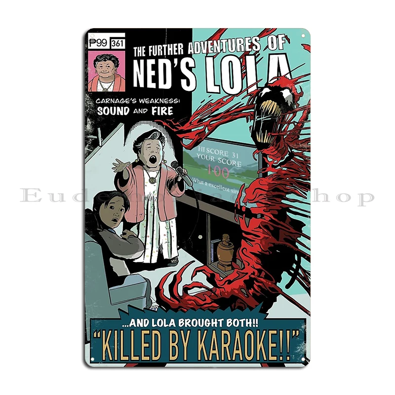 Daring Jungle Goddess Vintage Adventure Comic Art The Further Adventures of Ned's Lola Killed by Karaoke Metal Tin Sign Poster