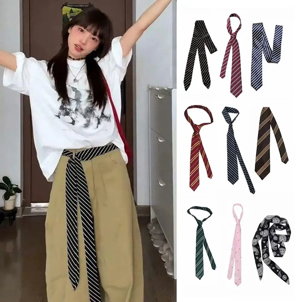 Personality Polyester Striped Waist Belt Long Skinny Decorative Accessory Necktie Scarf Cool Striped Neck Tie Women Men