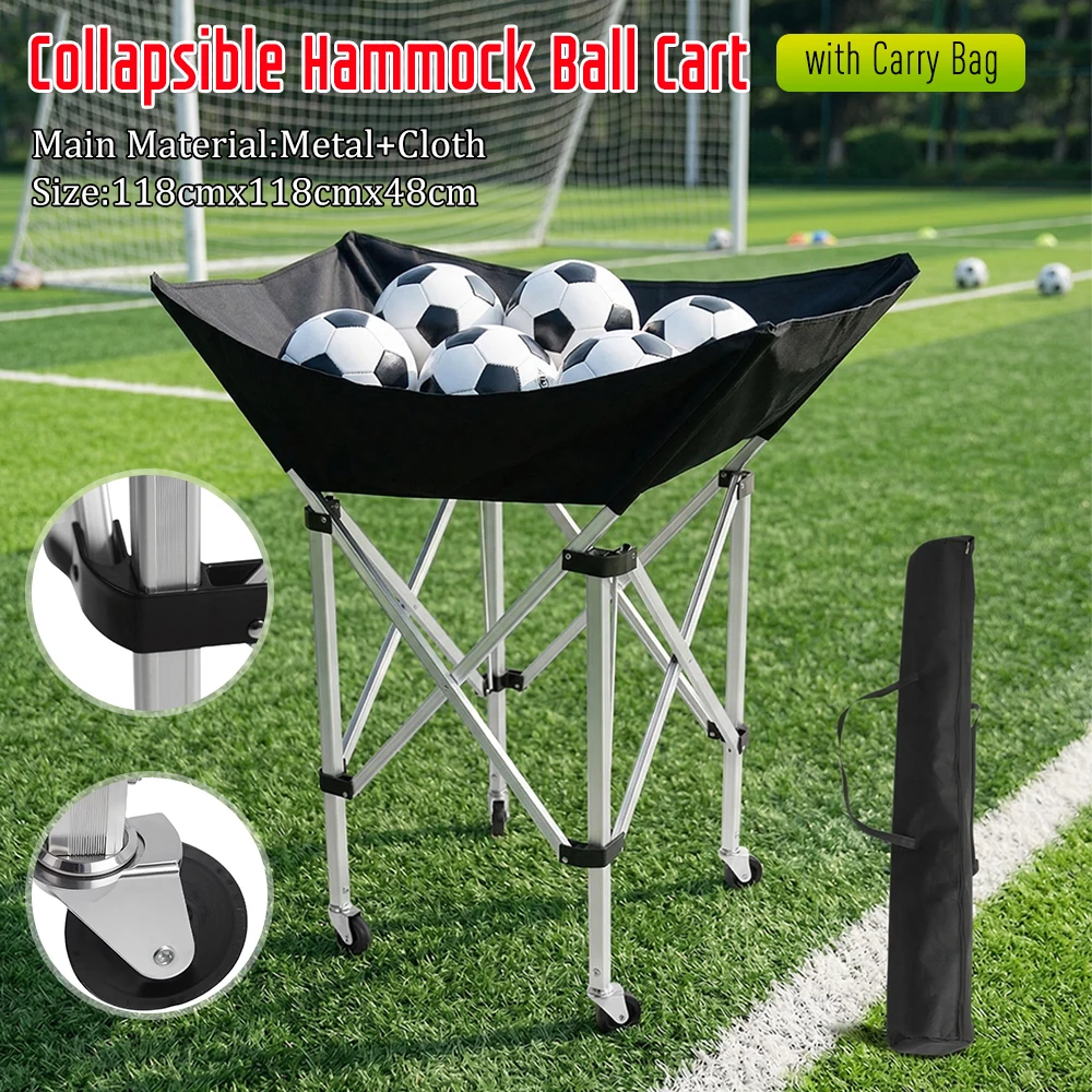 

Collapsible Hammock Ball Cart with Wheels & Carry Bag Indoor and Outdoor Multisport Ball Caddy with Carry Bag for Garage Or Gym
