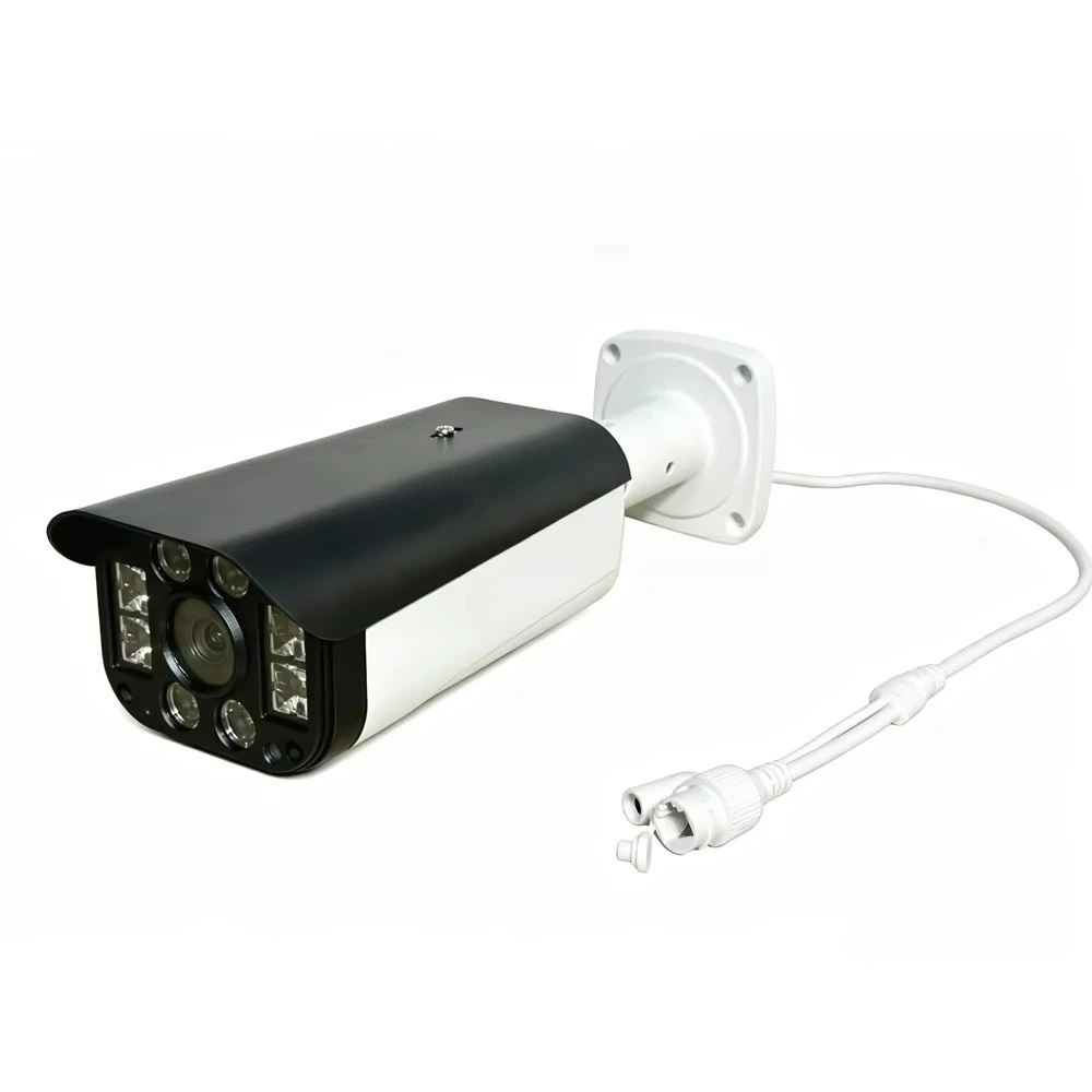 Long Range Network IP Security CCTV Metal Bullet Color Camera with 8 High Power Array LEDs and Microphones