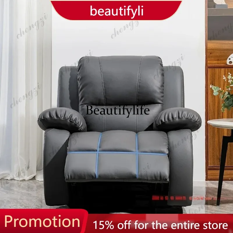 

01A Reclining Loveseat with Cup Holder – Modern Genuine Leather Power Recliner Sofa with Center Console, Home Theater Recliner C