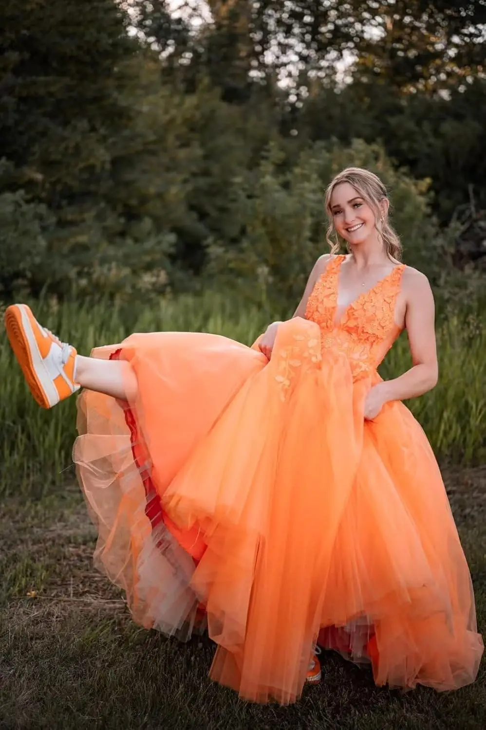 3D الدانتيل زين بريق تول حفلة موسيقية فساتين طويلة الأزهار الخامس الرقبة الكرة أثواب ألف خط عارية الذراعين أثواب السهرة الرسمية #5