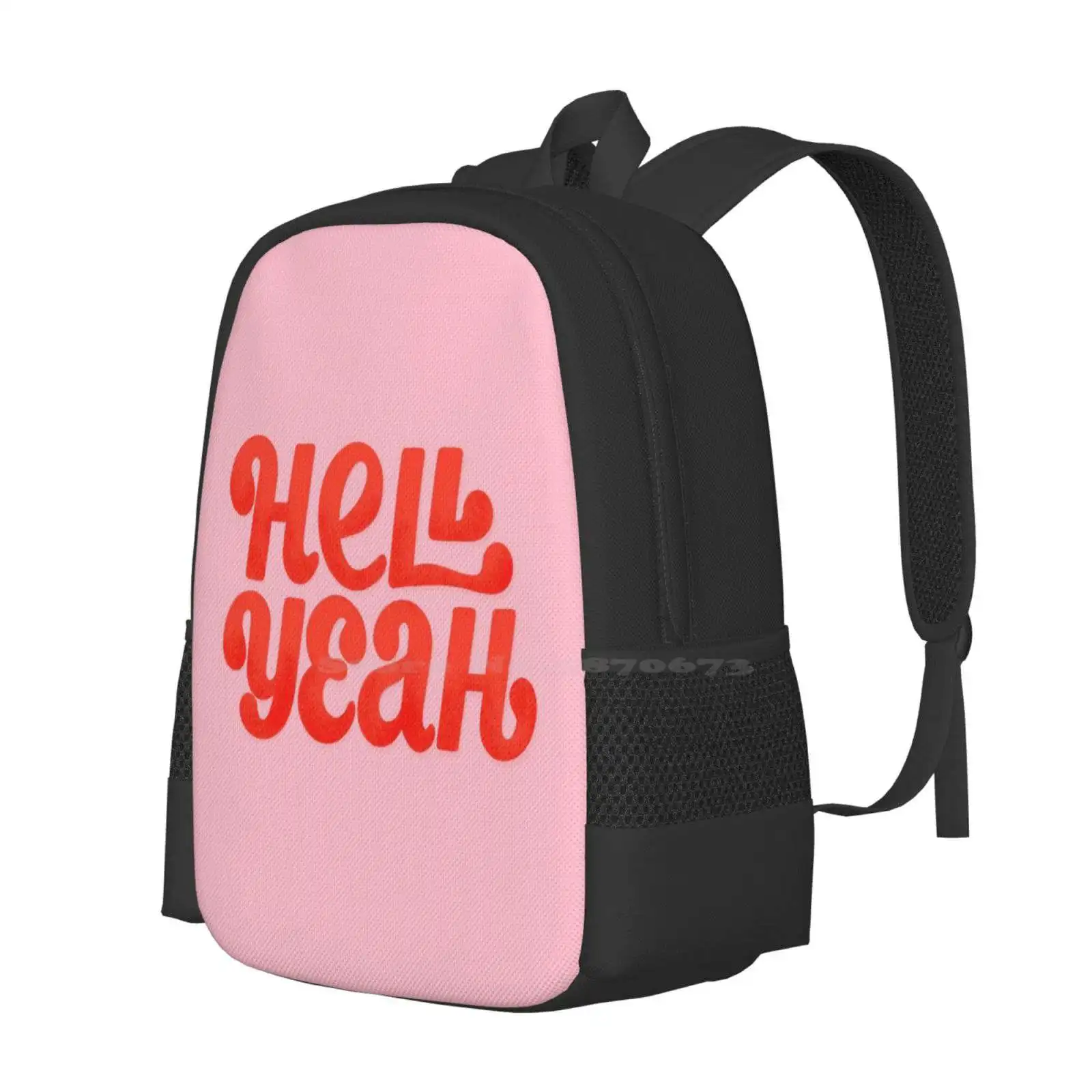 Hell Yeah zaini per la scuola adolescenti borse da viaggio per ragazze Hell Yeah Pink Fire Red Mantra Bold tipografia Script tipo Serif