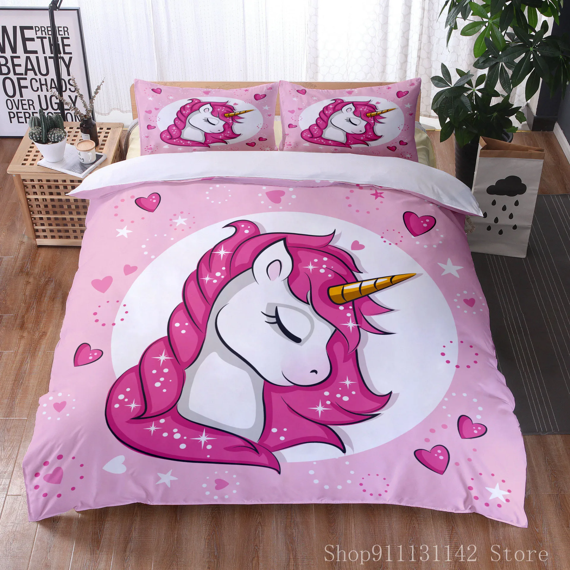 

Magical Colorful Luminous Unicorn Bedding - Down Quilt Cover with Cartoon Animal Pattern, for Kids, Queen & King Sizes