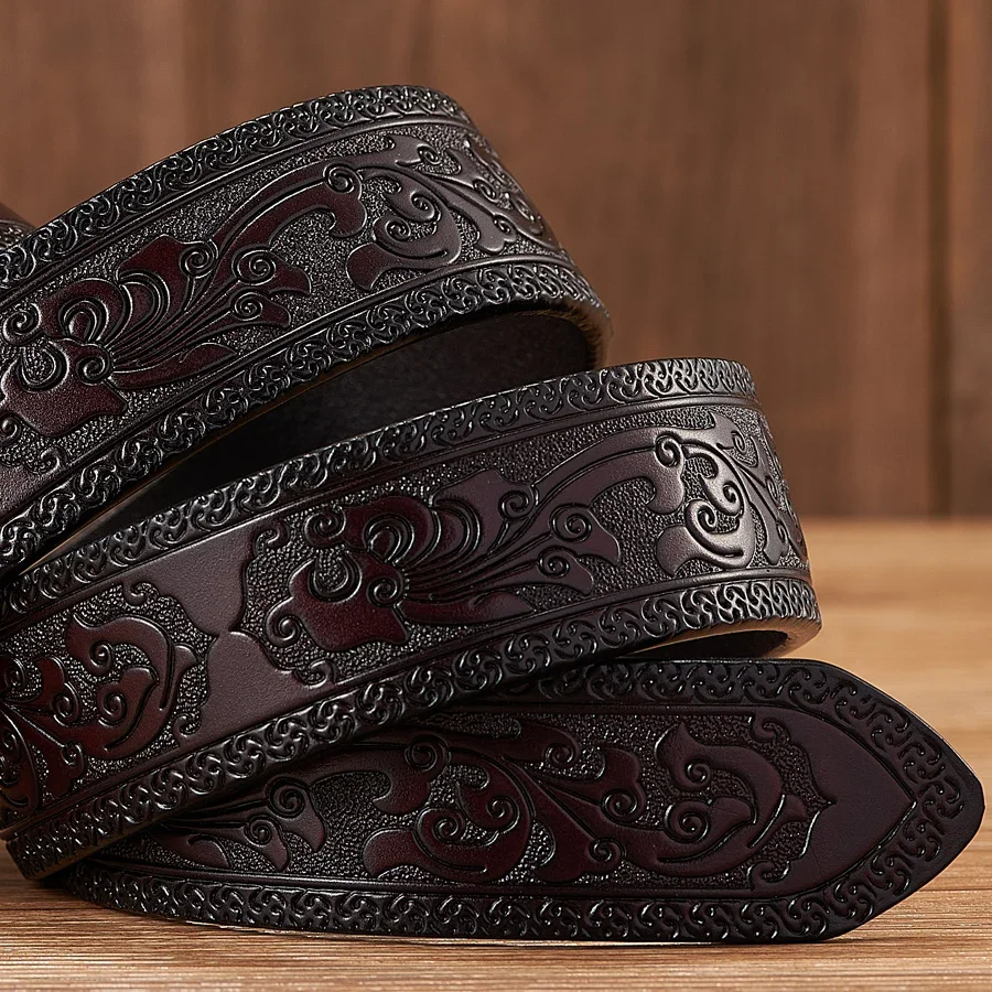 3.5CM wide buckleless cowhide belt high quality suitable for automatic buckle printed business men\'s belt without buckle