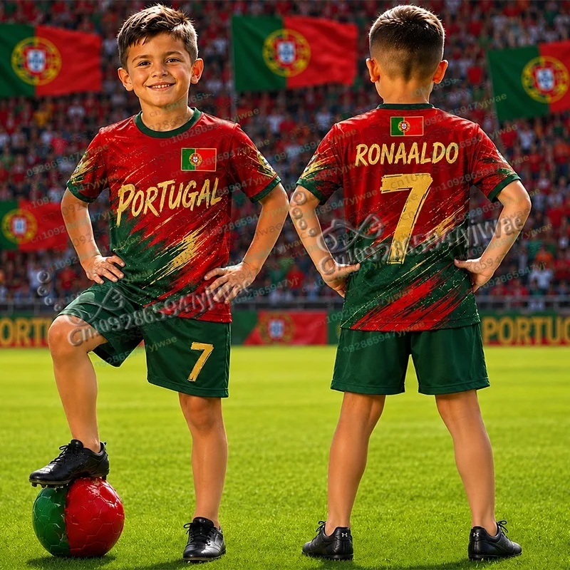 26/27 Special Ronaldo No.7 Football Jersey Tee Shorts Set Women Men PORTUGAL Fans Shirt Shorts Set Kids Tracksuit 2 Piece Sets