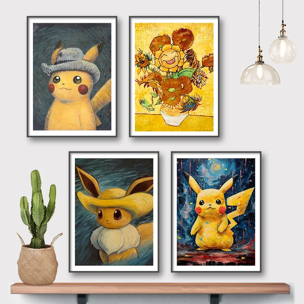 Van Gogh Museum Pokmon Anime Character Pikachu Watercolor Canvass With HD Posters and Printed Wall art Pictures  Living Room