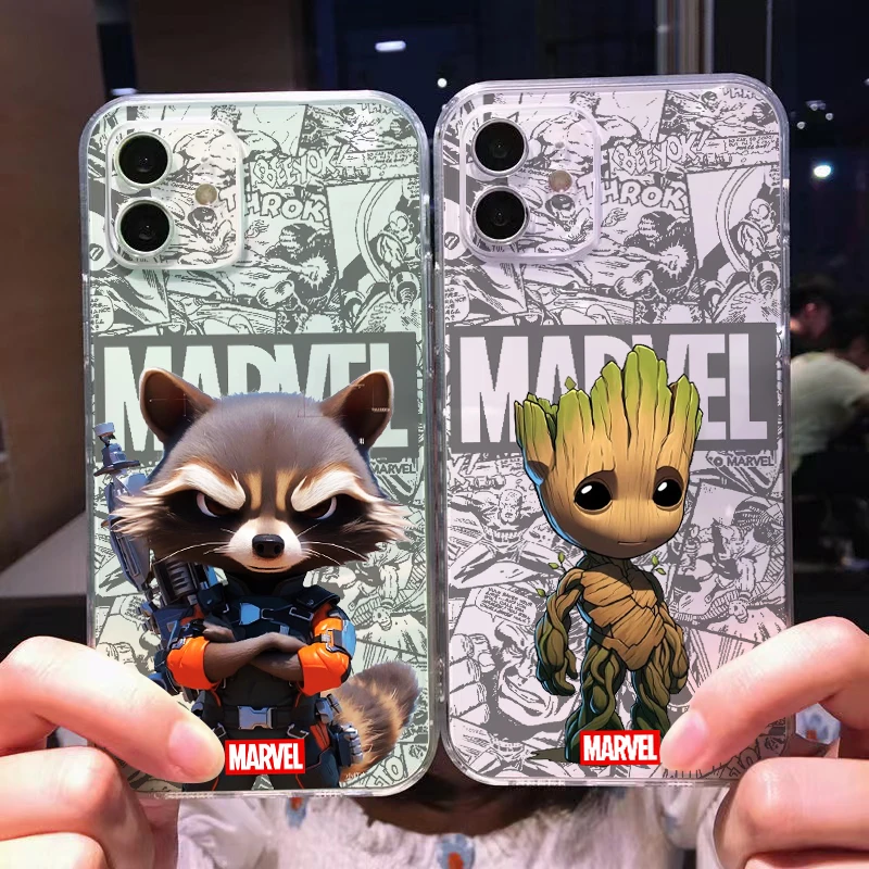 Groot Rocket Raccoon Cute Phone Case For iPhone 15 14 13 12 11 Pro Max 13 12 Mini 6 7 8 Plus Liquid Silicone Shell